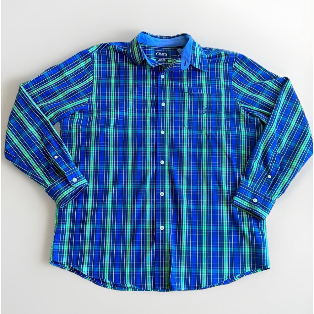 CHAPS Classic‎ Fit Button Down Shirt Blue & Green Plaid Men’s L